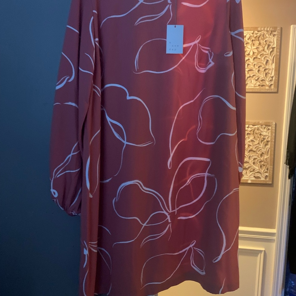 A New Day Orange Sheath Dress with Bishop Sleeves